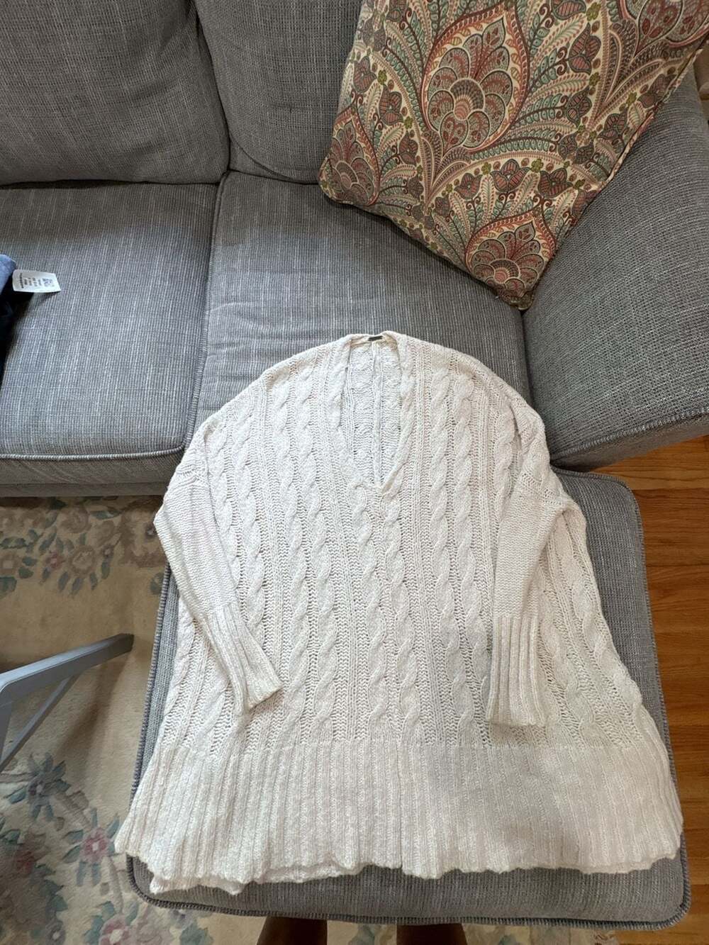 Free People Cable Knit V-Neck Oversized Sweater